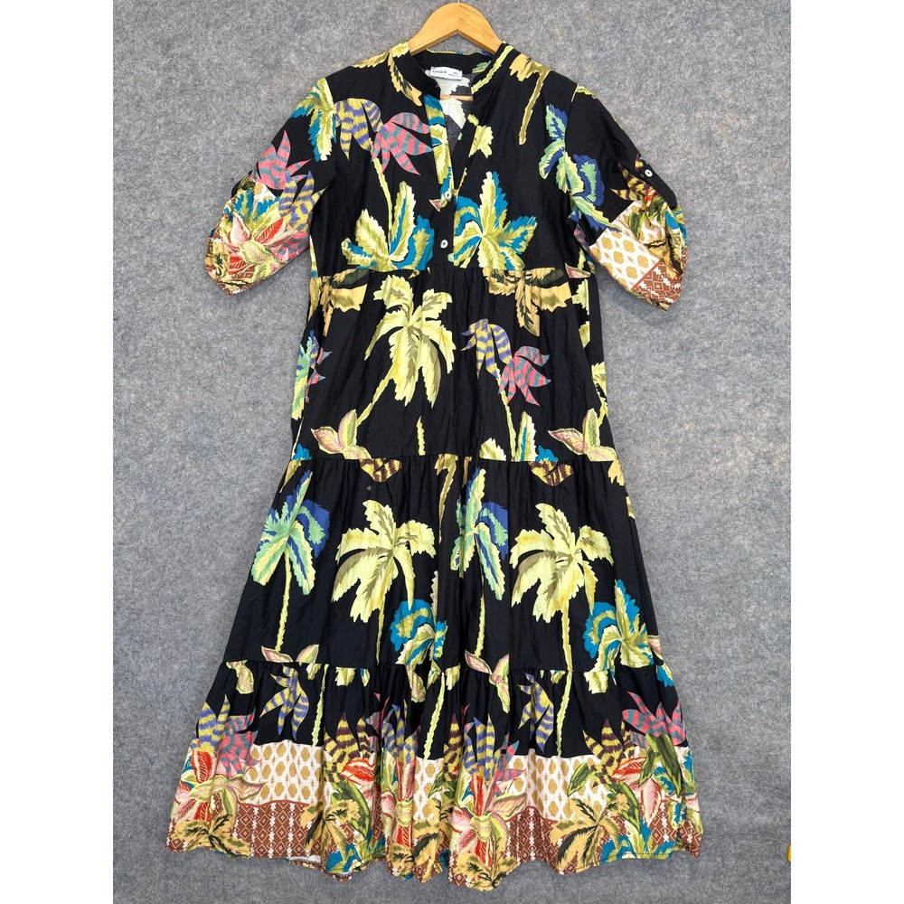 Civico 51 Maxi Dress Women Large Tiered Palm Trees Hawaiian Aloha Tropical Italy